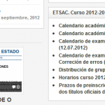Actualización: Distribución de grupos, calendario académico, horarios e exames do curso 2012-2013.